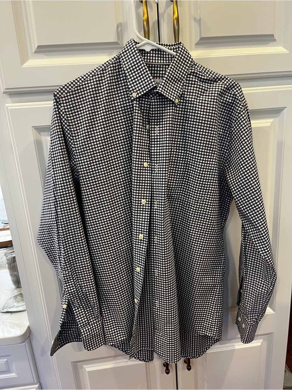 Peter Millar Navy and White Gingham Button-Down Shirt